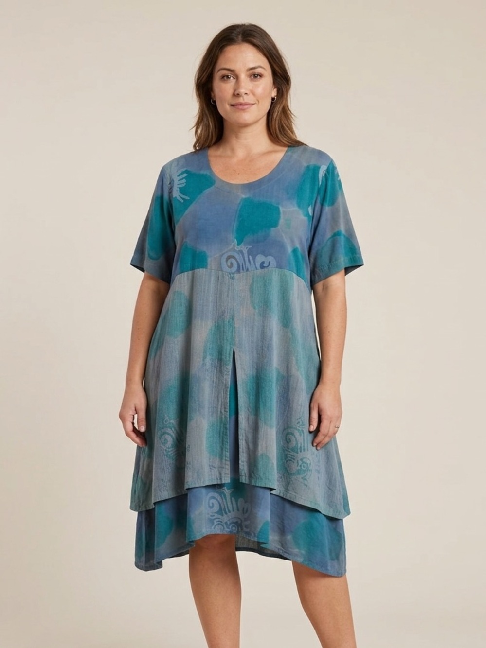 Kaliyana Sz M Blue Lagenlook Bohemian Ocean Relaxed Dress